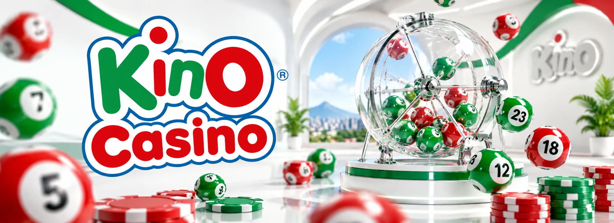 Bolillero de Kino Casino con balotas verdes y rojas sobre fondo claro y bono de $1.000.000 CLP